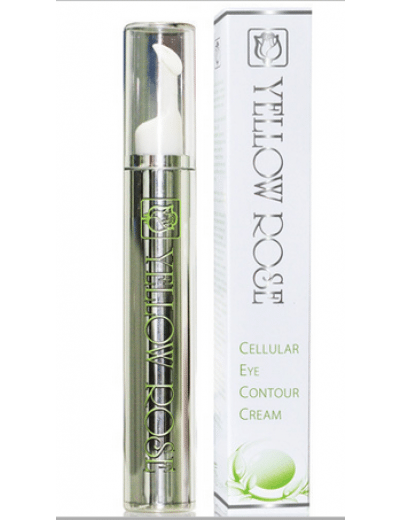 A tube of YELLOW ROSE CELLULAR EYE CONTOUR CREAM next to its packaging box.