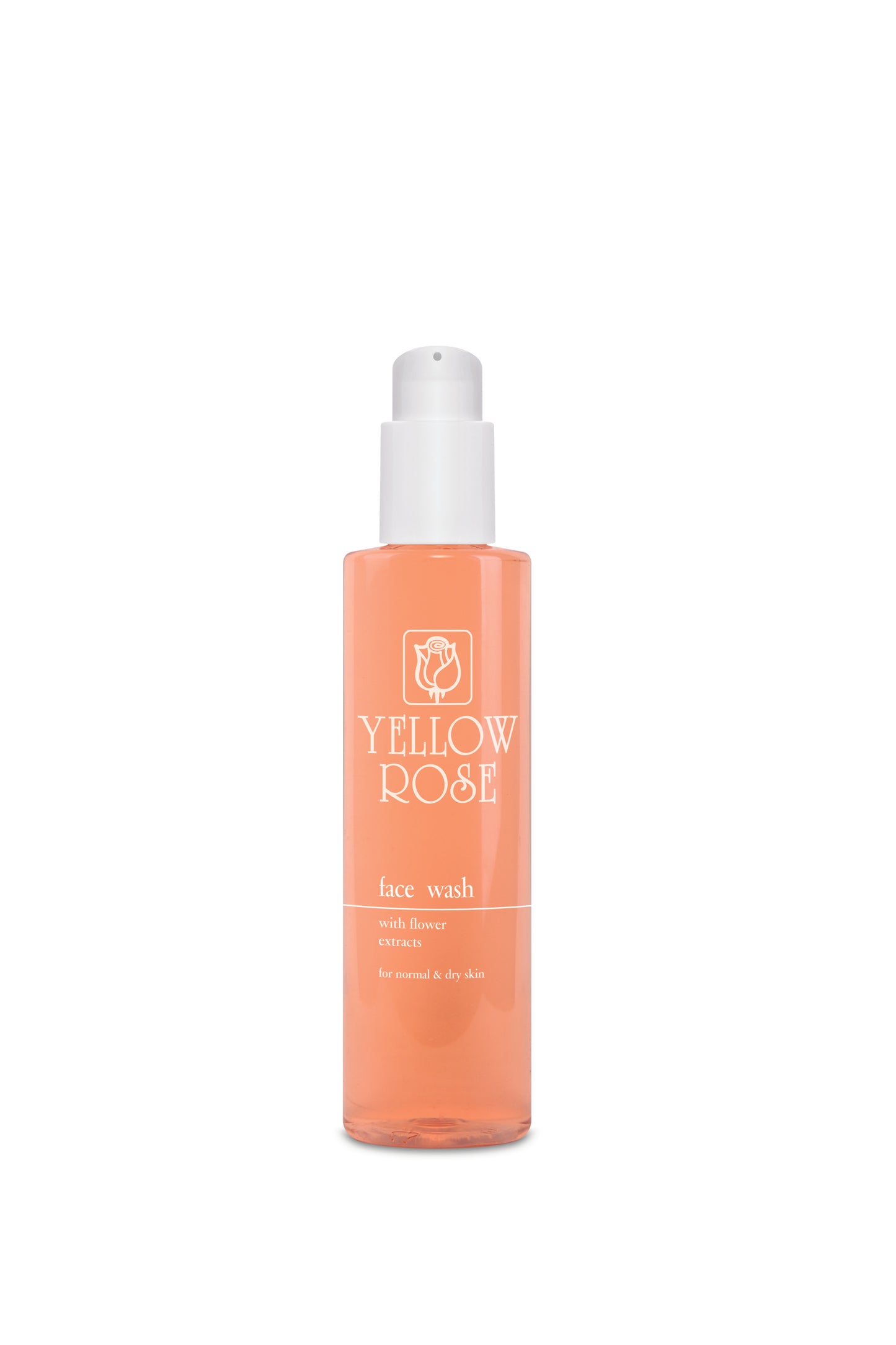A pump bottle of YELLOW ROSE facial wash with flower extracts, 200 ml.