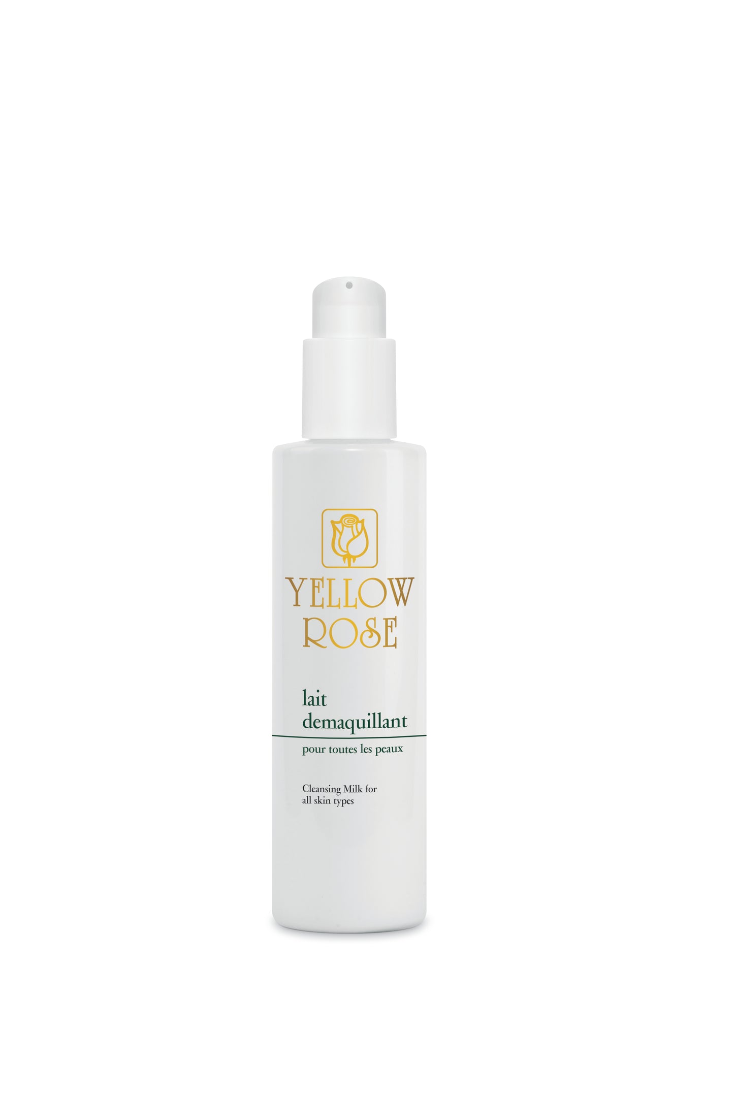 A bottle of YELLOW ROSE skin makeup remover with a spray nozzle, on a white background.