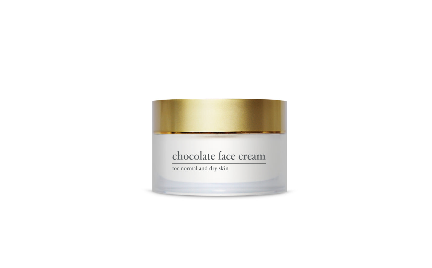 A jar of Chocolate Face Cream-50ml with a white label and gold lid.